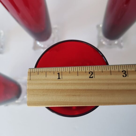 Vintage MCM Seneca Slim Jim 903 Ruby Red Footed Pilsner Beverage Glass Vase Set - Picture 8 of 13